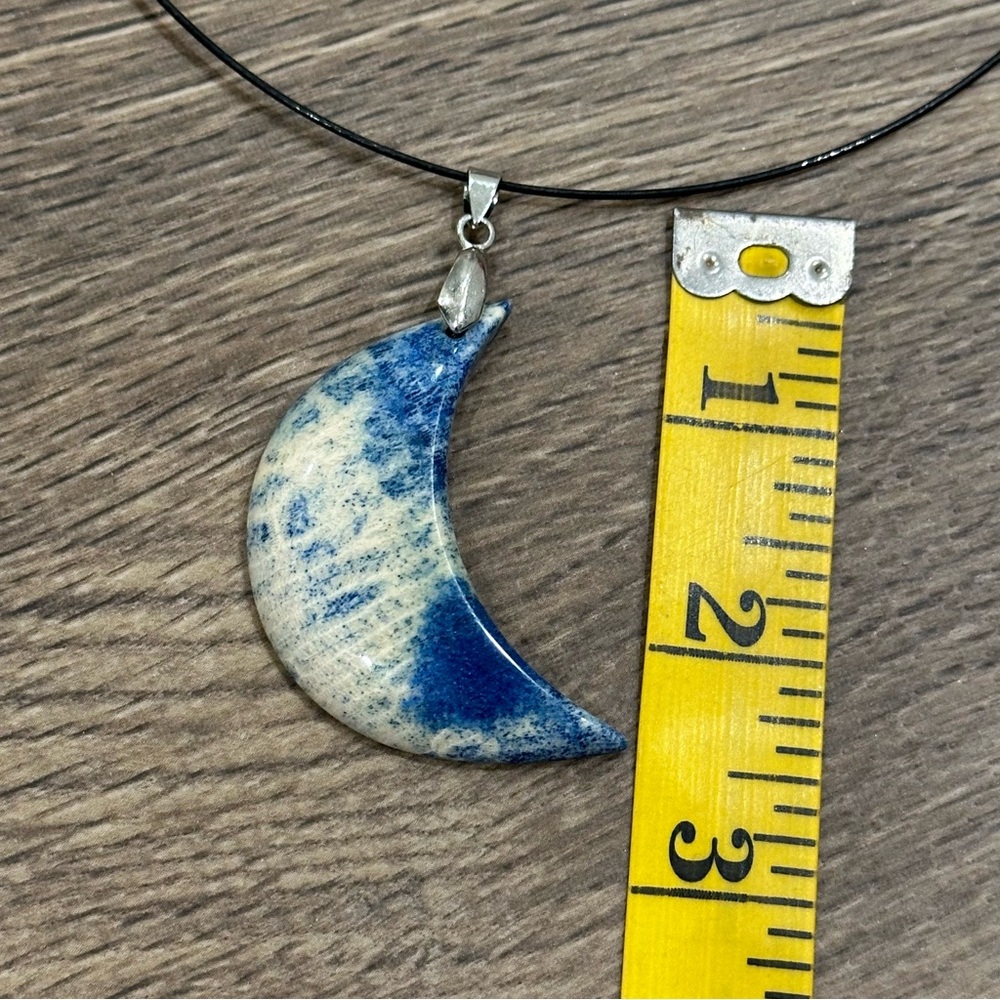 Blue Chrysanthemum Coral Fossil Half-Moon Pendant Necklace – One of a Kind - Picture 7 of 7